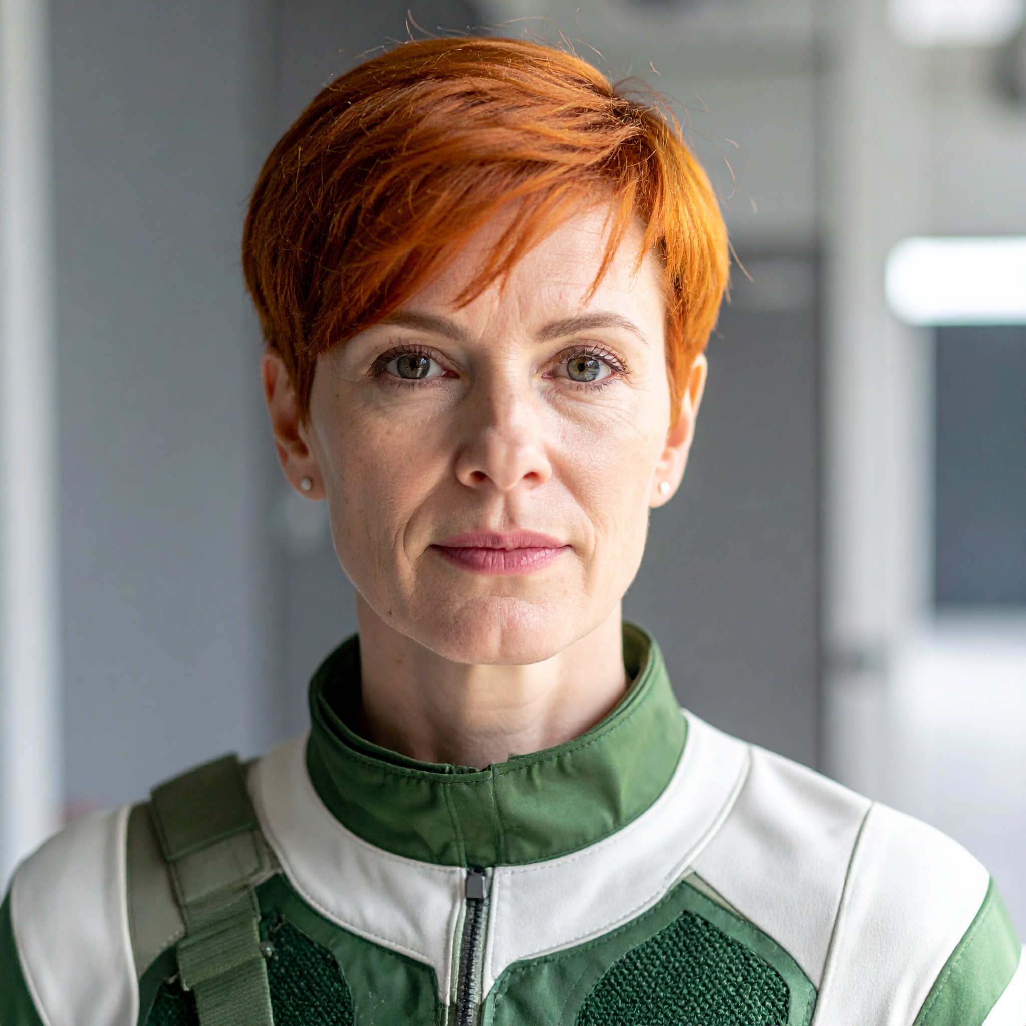 Firefly_la photo d'identité d'une femme de 40 ans sérieuse avec les cheveux courts rousse qui 641438
